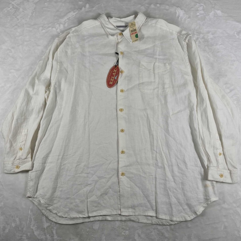 Tommy Bahama Beachy Breezer Shirt Men's 3XB Big White Long Sleeve 100% Linen NWT